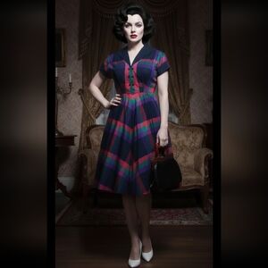 Vintage 50s Plaid Day Dress M